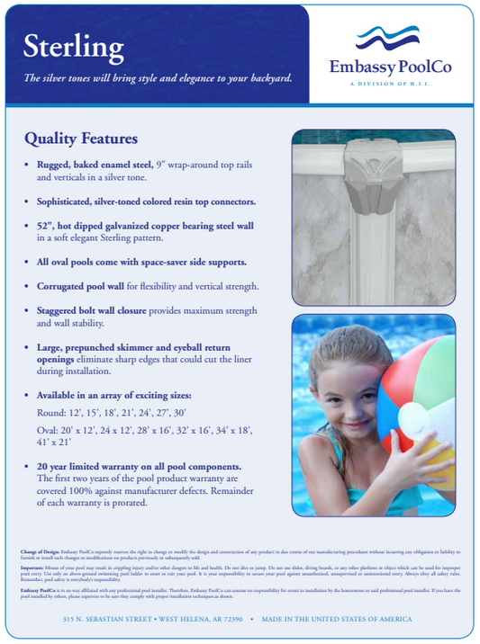 21'X52 ROUND STERLING - 9" WRAP AROUND TOP RAIL - STEEL CATEGORY - 52" WALL PACKAGE