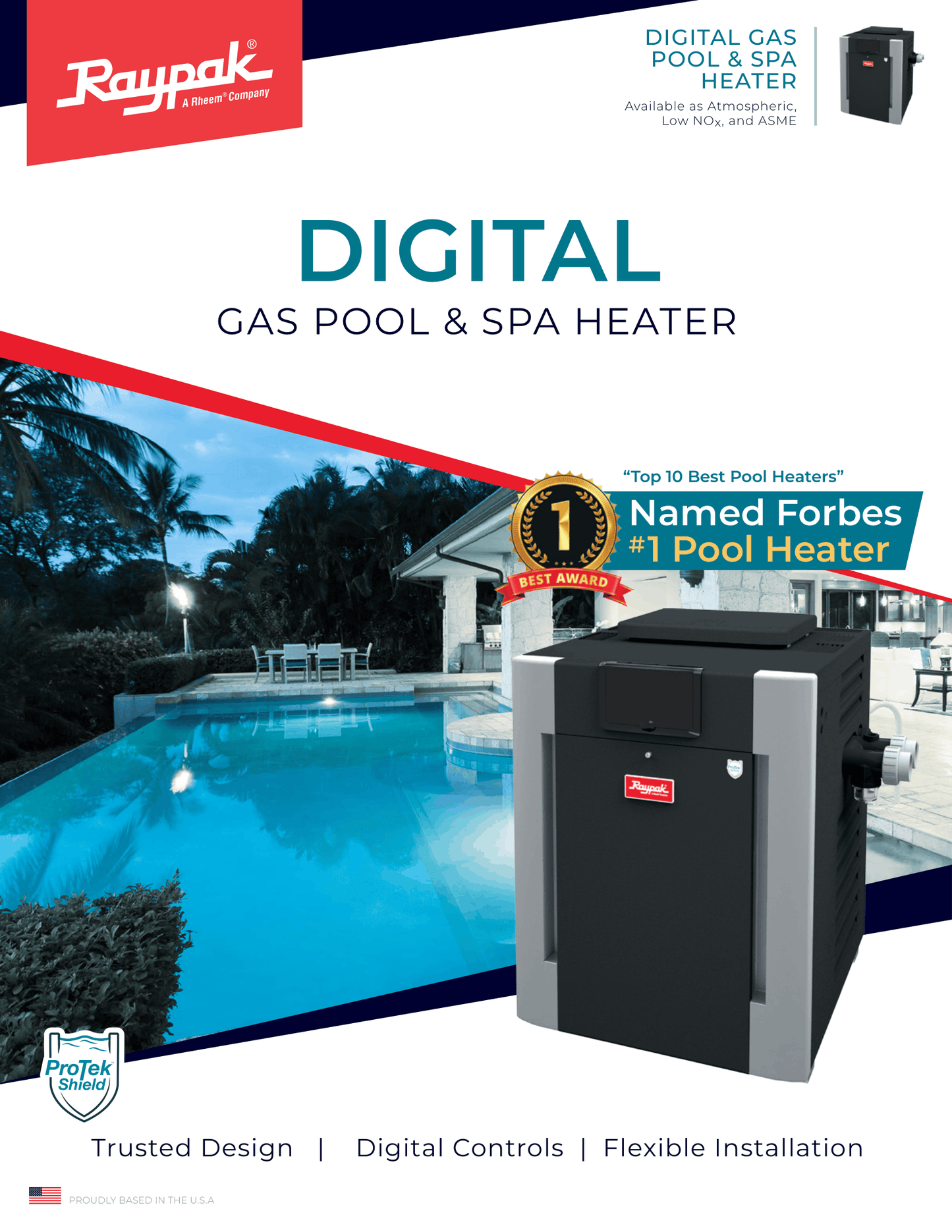 Raypak Digital Gas Pool & Spa Heater, 206A-406A  Cupronickel Heat Exchanger