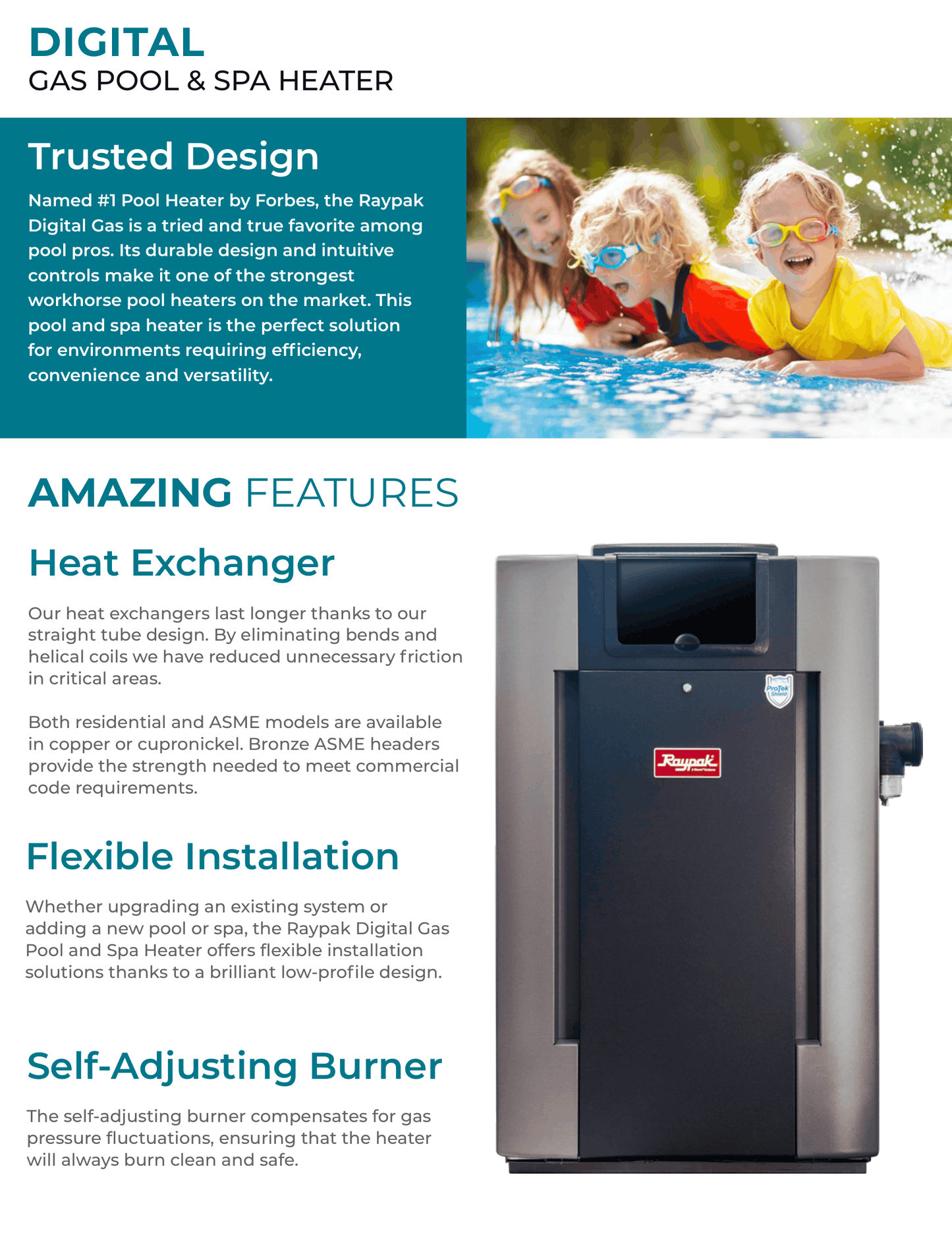 Raypak Digital Gas Pool & Spa Heater, 206A-406A  Cupronickel Heat Exchanger