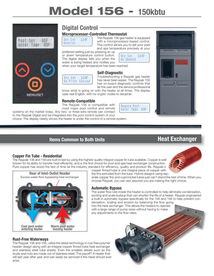 Raypak Above Ground Gas Pool & Spa Heater, 106A-156A