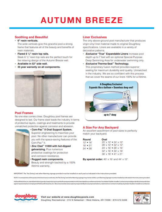 28'X16'X52 OVAL AUTUMN BREEZE - 6 1/2" Flare Resin Top Rail - 52" Pool Wall Package