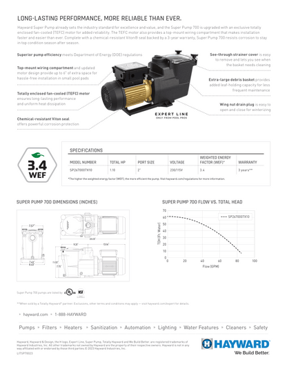 Hayward Super Pump® 700 SP2670007X10 Pump 1HP 115/230V