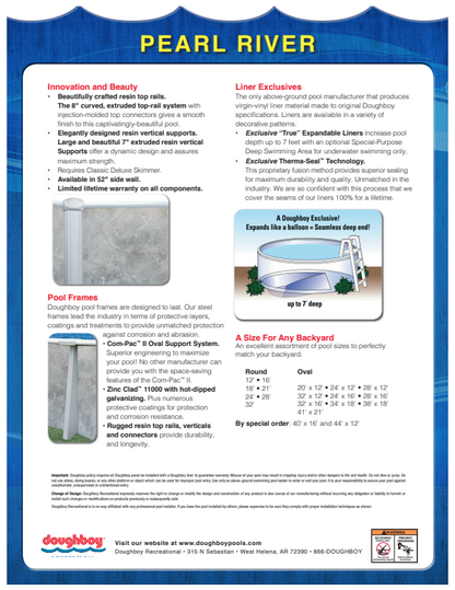 34'X18'X52 OVAL  PEARL RIVER - 8" Resin Top Rail - 52" Pool Wall