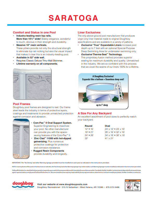 28'X16'X52 OVAL  SARATOGA - 10 1/2" Resin Top Rail - 52" Pool Wall