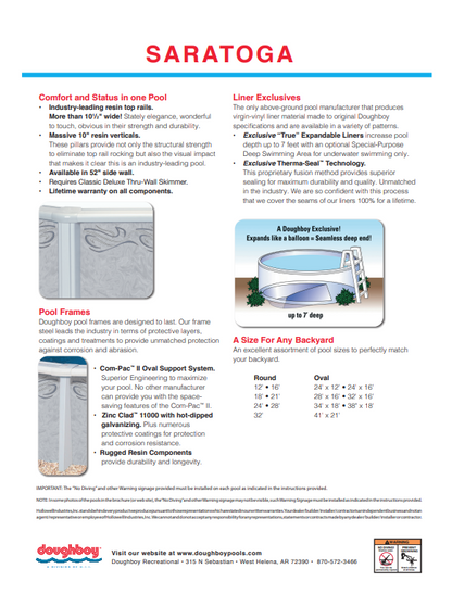28'X16'X52 OVAL  SARATOGA - 10 1/2" Resin Top Rail - 52" Pool Wall