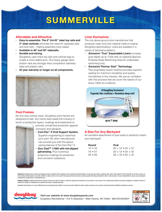 32'X16'X52 OVAL SUMMERVILLE - 6" Steel Top Rail - 52" Pool Wall Package