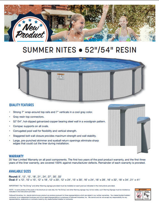 OVAL SUMMER NITES - 7" RESIN TOP RAILS - 54" WALL