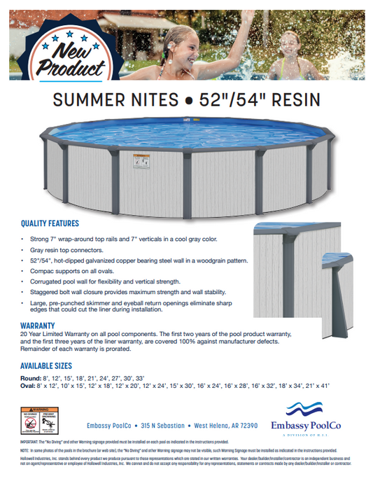 18'X54 ROUND SUMMER NITES - 7" RESIN TOP RAILS - 52" WALL PACKAGE
