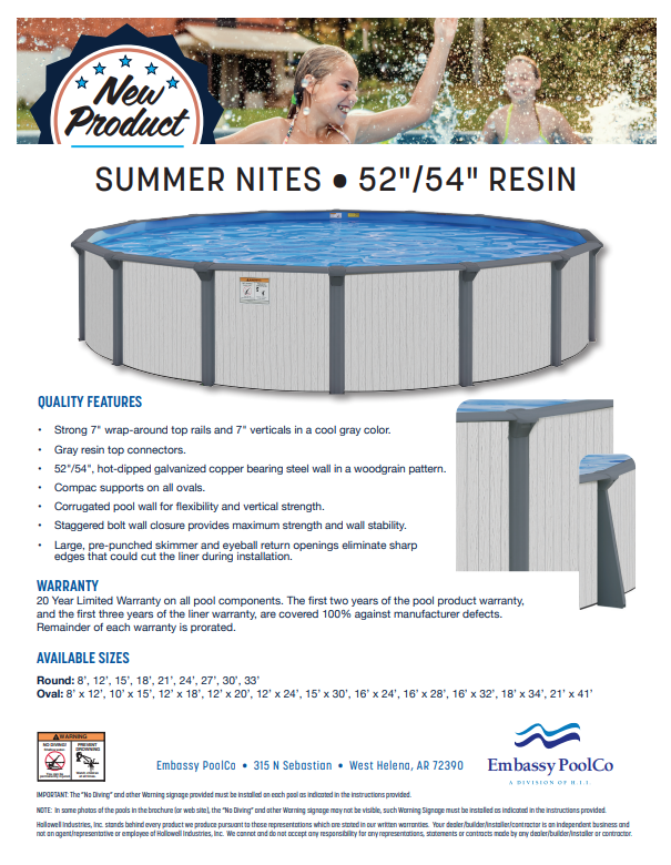 30'X54 ROUND SUMMER NITES - 7" RESIN TOP RAILS - 52" WALL PACKAGE